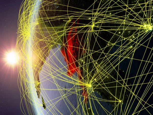 Myanmar Günbatımı Ile Uluslararası Sırasında Dünya Nın Modeli Uzaydan Dijital — Stok fotoğraf