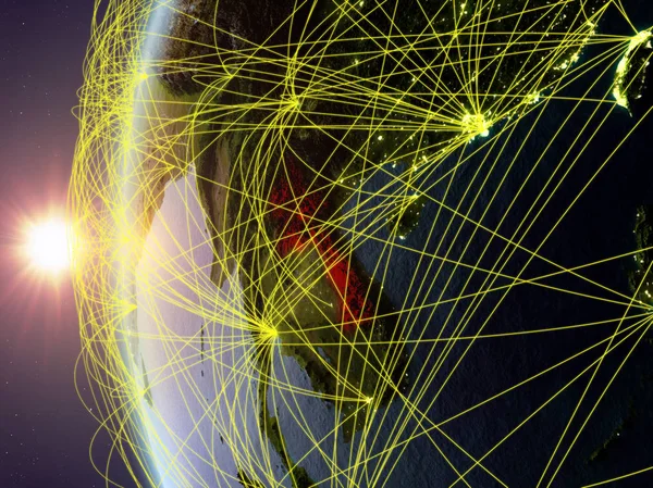 Laos Space Model Earth Sunset International Network Concept Digital Communication — Stock Photo, Image