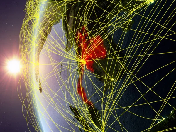 Таиланд Космоса Модели Земли Время Заката Международной Сетью Концепция Цифровой — стоковое фото