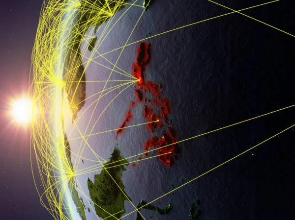 国際的なネットワークと日没時に地球の模型上の領域からフィリピン デジタル コミュニケーションや旅行のコンセプトです イラスト Nasa から提供されたこのイメージの要素 — ストック写真