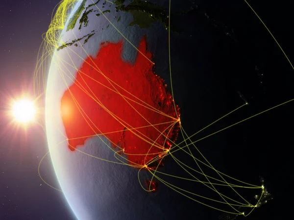 Austrália Partir Espaço Modelo Terra Durante Pôr Sol Com Rede — Fotografia de Stock