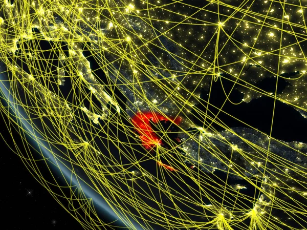 Grèce Sur Planète Terre Depuis Espace Nuit Avec Réseau Concept — Photo