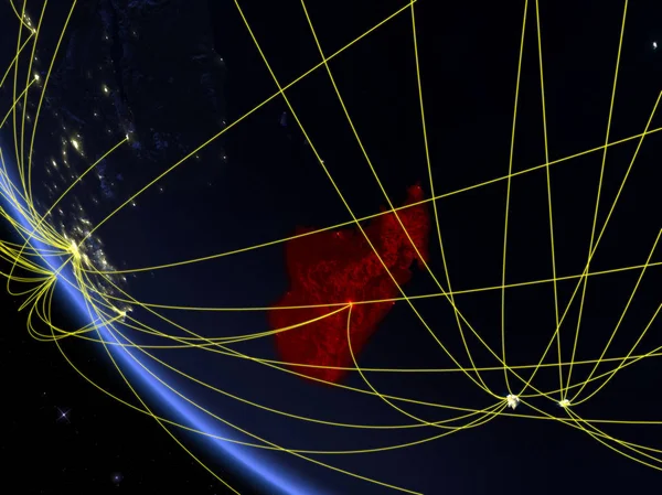 Μαδαγασκάρη Στον Πλανήτη Από Διάστημα Νύχτα Δίκτυο Έννοια Της Διεθνούς — Φωτογραφία Αρχείου