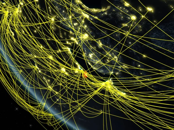 Planet Earth Ile Gece Uzaydan Katar Uluslararası Iletişim Teknoloji Seyahat — Stok fotoğraf