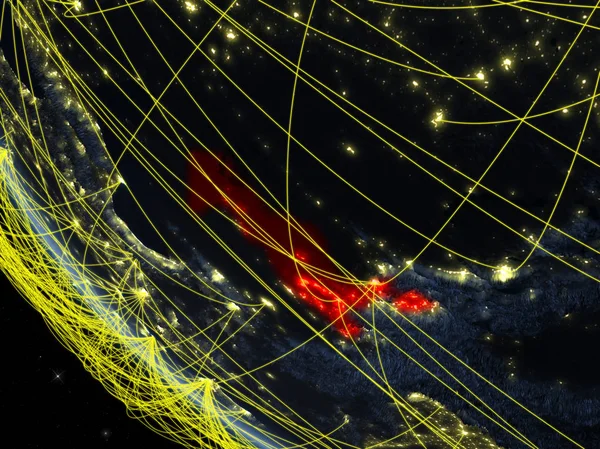 Uzbequistão Planeta Terra Partir Espaço Noite Com Rede Conceito Comunicação — Fotografia de Stock