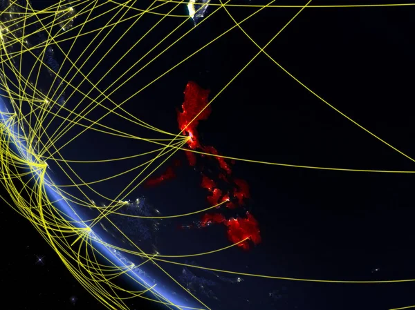 Filipinas Planeta Tierra Desde Espacio Noche Con Red Concepto Comunicación —  Fotos de Stock