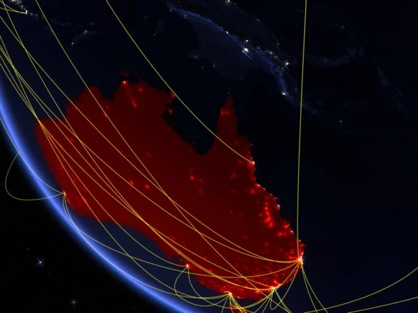 Austrália Planeta Terra Partir Espaço Noite Com Rede Conceito Comunicação — Fotografia de Stock