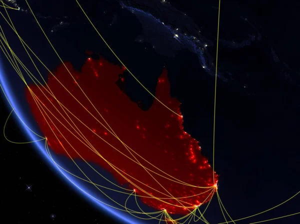 Australia Sul Pianeta Terra Dallo Spazio Notte Con Rete Concetto — Foto Stock