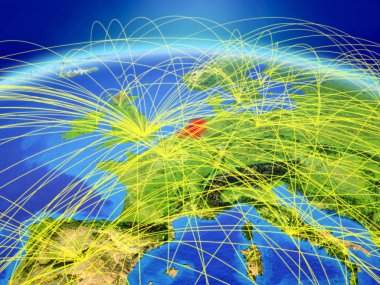 Hollanda Planet Earth ile uluslararası ağ iletişim, seyahat ve bağlantıları temsil eden. 3D çizim. Nasa tarafından döşenmiş bu görüntü unsurları.
