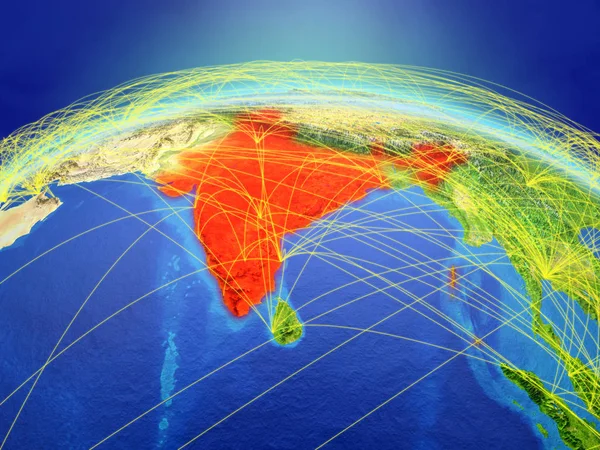 India Planeta Tierra Con Una Red Internacional Que Representa Comunicación —  Fotos de Stock