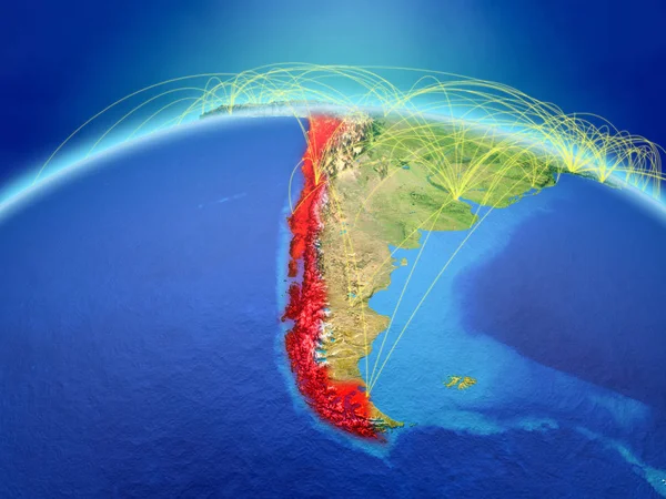 Chile Planeta Tierra Con Red Internacional Que Representa Comunicación Viajes — Foto de Stock