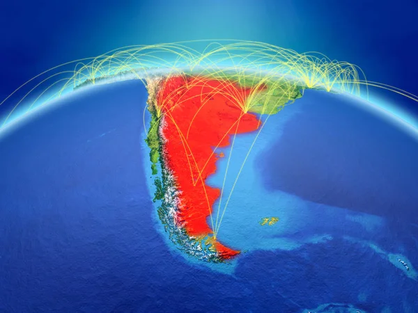 Argentina Planetě Zemi Mezinárodní Sítí Představující Komunikace Cestování Spojení Obrázek — Stock fotografie