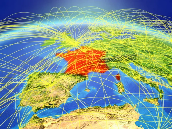 Francja Planecie Ziemi Międzynarodowej Sieci Komunikacji Podróży Połączeń Ilustracja Elementy — Zdjęcie stockowe