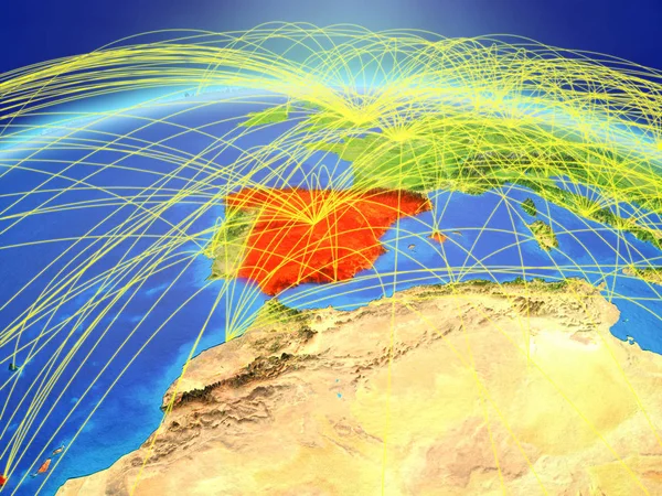 地球上的西班牙拥有代表通信 旅行和连接的国际网络 美国宇航局提供的这张图片的元素 — 图库照片