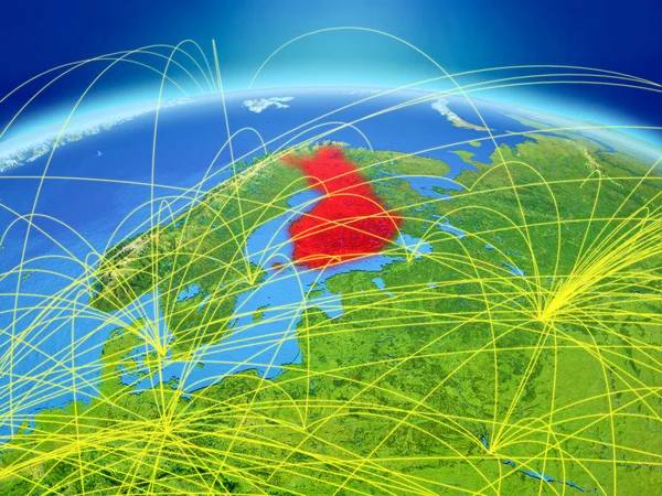 Finlândia Planeta Terra Com Rede Internacional Representando Comunicação Viagens Conexões — Fotografia de Stock
