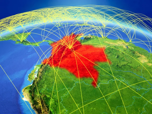 Kolumbien Auf Der Erde Mit Einem Internationalen Netzwerk Das Kommunikation — Stockfoto