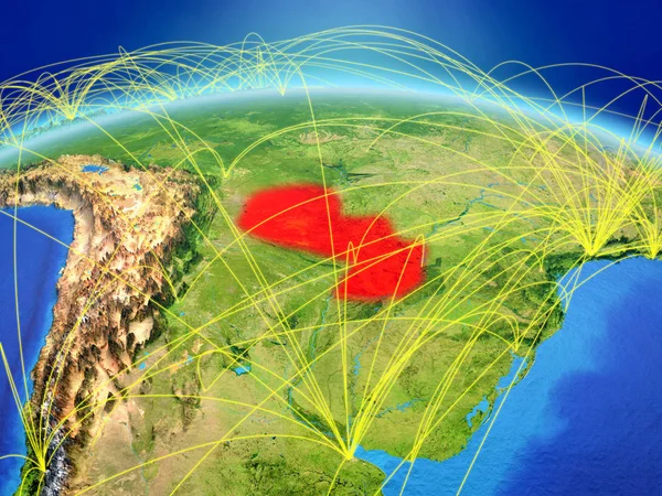 Парагвай Планете Земля Международной Сетью Представляющей Связь Путешествия Связи Иллюстрация — стоковое фото