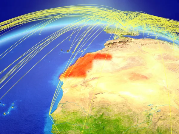 Västsahara Planeten Jorden Med Internationella Nätverk Som Representerar Kommunikation Resor — Stockfoto