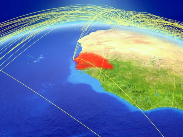 Сенегал Планете Земля Международной Сетью Представляющей Связь Путешествия Связи Иллюстрация — стоковое фото