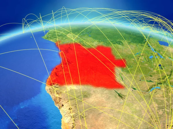 Angola Planeta Terra Com Rede Internacional Representando Comunicação Viagens Conexões — Fotografia de Stock