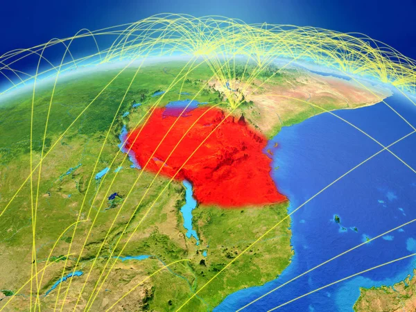 Tanzania Planeta Tierra Con Una Red Internacional Que Representa Comunicación —  Fotos de Stock