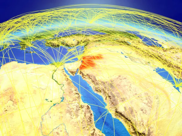 地球上的约旦 具有代表通信 旅行和连接的国际网络 美国宇航局提供的这张图片的元素 — 图库照片