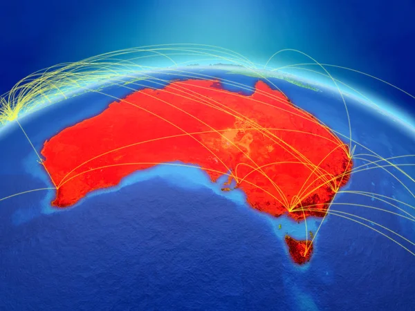 Australia Planeta Tierra Con Una Red Internacional Que Representa Comunicación — Foto de Stock
