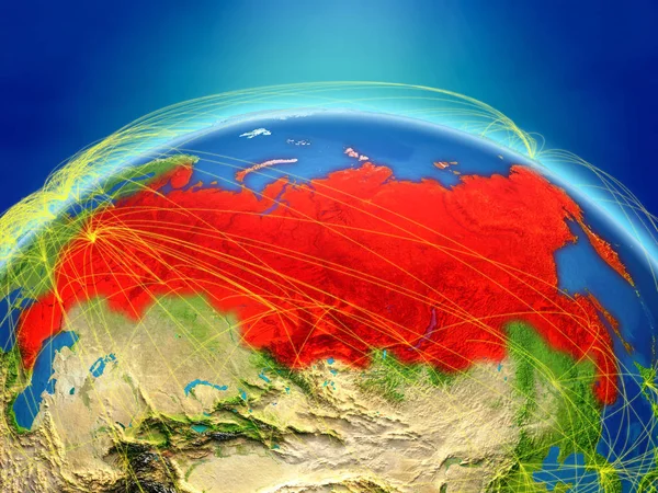 地球上的俄罗斯拥有代表通信 旅行和连接的国际网络 美国宇航局提供的这张图片的元素 — 图库照片