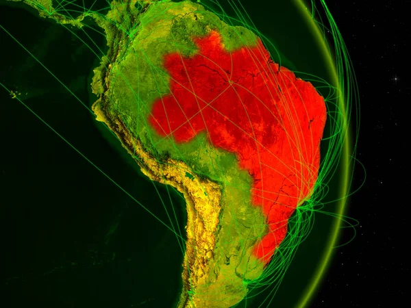 Brésil Sur Planète Numérique Terre Avec Réseau Concept Connectivité Voyage — Photo