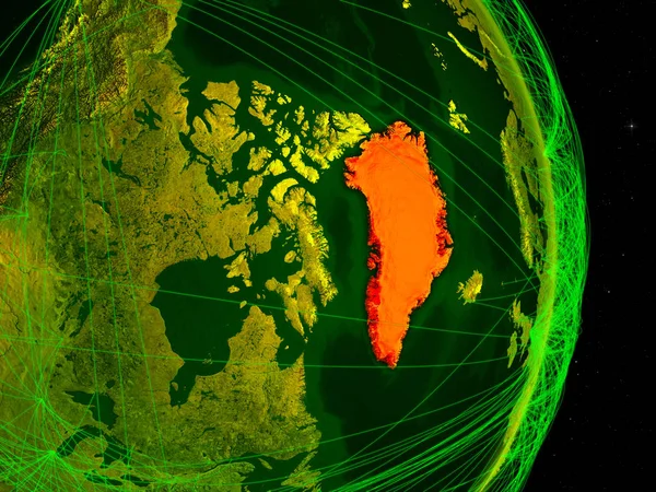 Groenland Sur Planète Numérique Terre Avec Réseau Concept Connectivité Voyage — Photo