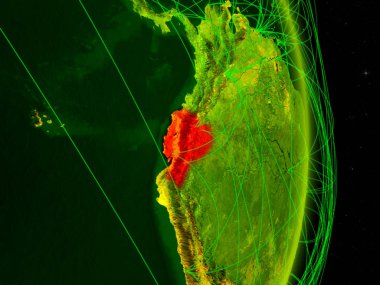 Ekvador dijital Planet Earth ile ağ. Bağlantı, seyahat ve iletişim kavramı. 3D çizim. Nasa tarafından döşenmiş bu görüntü unsurları.