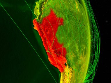 Peru dijital Planet Earth ile ağ. Bağlantı, seyahat ve iletişim kavramı. 3D çizim. Nasa tarafından döşenmiş bu görüntü unsurları.