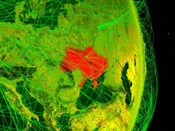 Ucrânia Planeta Digital Terra Com Rede Conceito Conectividade Viagens Comunicação — Fotografia de Stock