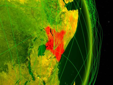Kenya dijital Planet Earth ile ağ. Bağlantı, seyahat ve iletişim kavramı. 3D çizim. Nasa tarafından döşenmiş bu görüntü unsurları.