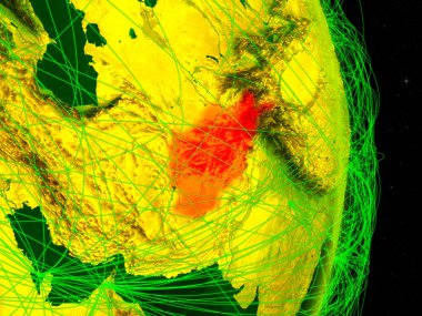 Afganistan dijital Planet Earth ile ağ. Bağlantı, seyahat ve iletişim kavramı. 3D çizim. Nasa tarafından döşenmiş bu görüntü unsurları.