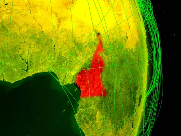 喀麦隆在数字地球与网络 旅行和通信的概念 美国宇航局提供的这张图片的元素 — 图库照片