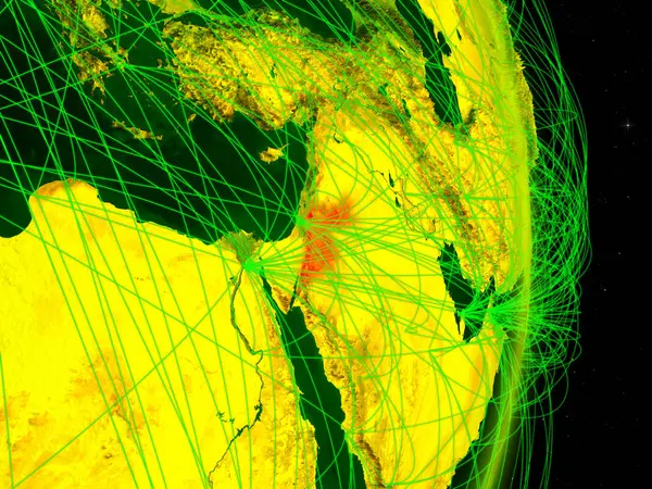 Jordania Planeta Digital Tierra Con Red Concepto Conectividad Viajes Comunicación —  Fotos de Stock