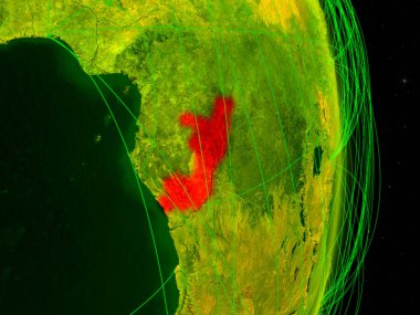Kongo dijital Planet Earth ile ağ. Bağlantı, seyahat ve iletişim kavramı. 3D çizim. Nasa tarafından döşenmiş bu görüntü unsurları.
