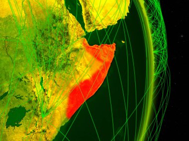 Somali dijital Planet Earth ile ağ. Bağlantı, seyahat ve iletişim kavramı. 3D çizim. Nasa tarafından döşenmiş bu görüntü unsurları.