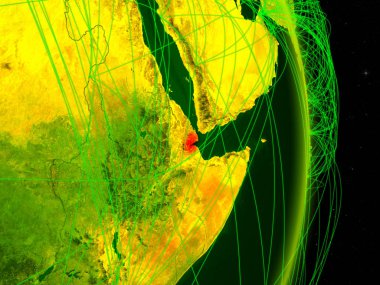 Cibuti dijital Planet Earth ile ağ. Bağlantı, seyahat ve iletişim kavramı. 3D çizim. Nasa tarafından döşenmiş bu görüntü unsurları.