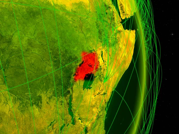 乌干达在数字地球上的网络 旅行和通信的概念 美国宇航局提供的这张图片的元素 — 图库照片