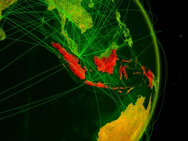 デジタル地球ネットワーク上のインドネシア 旅行およびコミュニケーションの概念 イラスト Nasa から提供されたこのイメージの要素 — ストック写真