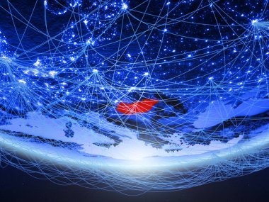 Macaristan temsil eden mavi dijital çağın, seyahat ve iletişim ağı ile Dünya gezegeninin yeşil modeli. 3D çizim. Nasa tarafından döşenmiş bu görüntü unsurları.