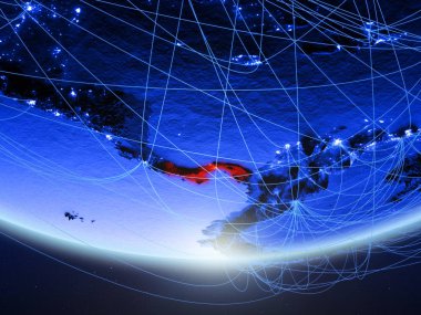 Panama temsil eden mavi dijital çağın, seyahat ve iletişim ağı ile Dünya gezegeninin yeşil modeli. 3D çizim. Nasa tarafından döşenmiş bu görüntü unsurları.