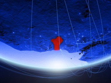 Benin temsil eden mavi dijital çağın, seyahat ve iletişim ağı ile Dünya gezegeninin yeşil modeli. 3D çizim. Nasa tarafından döşenmiş bu görüntü unsurları.