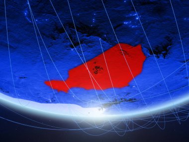 Yeşil modeli temsil eden mavi dijital çağın, seyahat ve iletişim ağı ile Dünya gezegeninin Nijer. 3D çizim. Nasa tarafından döşenmiş bu görüntü unsurları.
