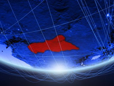 Yeşil modeli temsil eden mavi dijital çağın, seyahat ve iletişim ağı ile Dünya gezegeninin bir Orta Afrika. 3D çizim. Nasa tarafından döşenmiş bu görüntü unsurları.