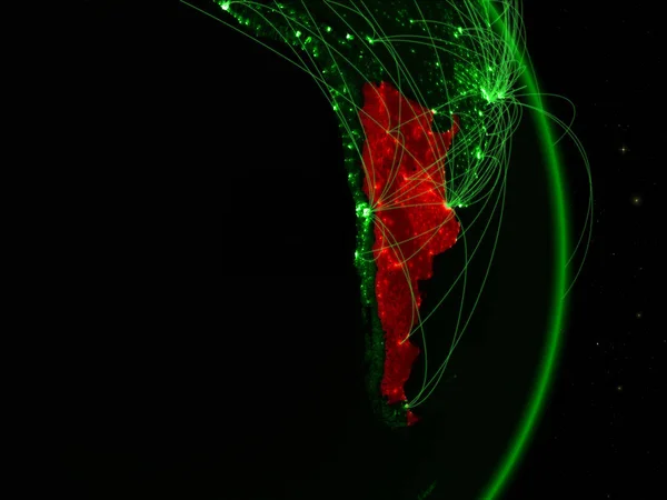 ネットワークの緑の地球上のアルゼンチン 旅行およびコミュニケーションの概念 イラスト Nasa から提供されたこのイメージの要素 — ストック写真