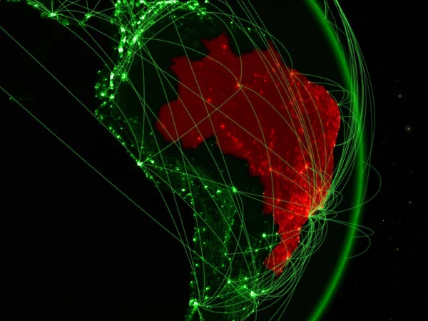 ブラジル ネットワーク緑の惑星地球 旅行およびコミュニケーションの概念 イラスト Nasa から提供されたこのイメージの要素 — ストック写真