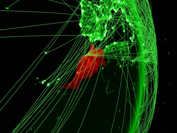 Marrocos Planeta Verde Terra Com Rede Conceito Conectividade Viagens Comunicação — Fotografia de Stock
